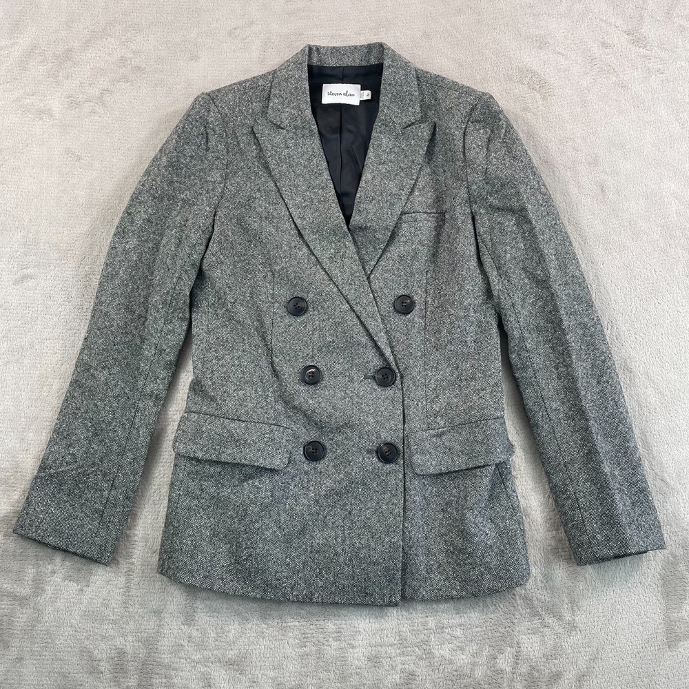 Steven Alan Double Breast Blazer Women 2 Grey Wool Blend Sport Coat Jacket Lined